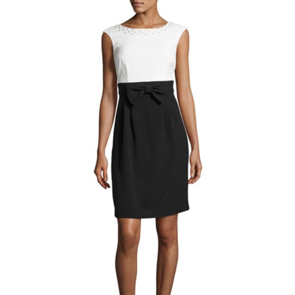 NWT Black and White Dress with Bow & Pearl Detail, Sz 2